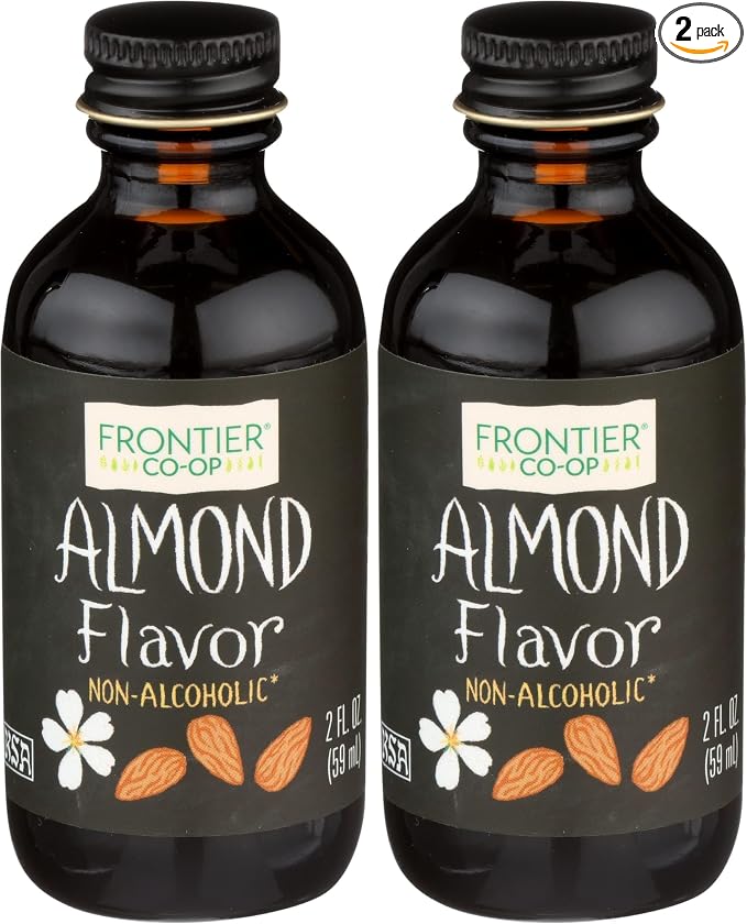 Frontier Co-op Organic Almond Extract, 2 Ounce Glass Jar, Warm Sugar-free Vegan Flavor for Desserts, Coffee and Smoothies (Pack of 2)