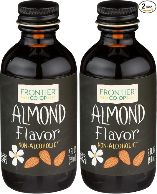 Frontier Co-op Organic Almond Extract, 2 Ounce Glass Jar, Warm Sugar-free Vegan Flavor for Desserts, Coffee and Smoothies (Pack of 2)