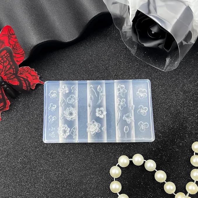 3Pcs Flower Nail Art Silicone Molds, 3D Floral Charms Kit, Daisy Sunflower Tulip for UV Gel Acrylic DIY Craft Supplies