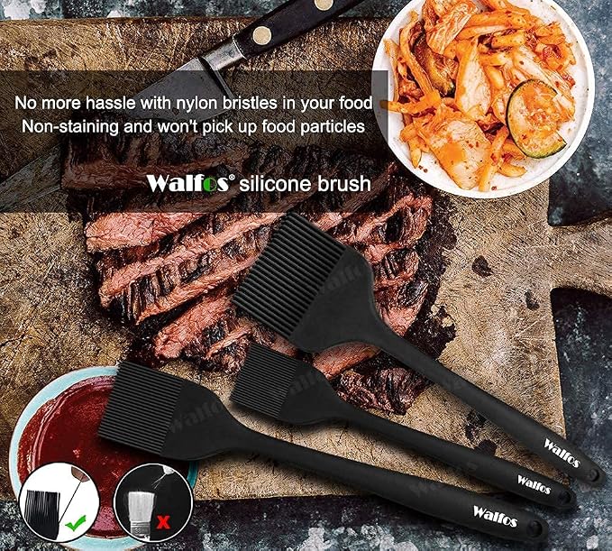 Walfos 3 Size Basting Brush, 600°F High Heat Resistant Silicone Pastry Brushes for BBQ, Baking, Kitchen Cooking, Desserts- BPA Free&Dishwasher Safe
