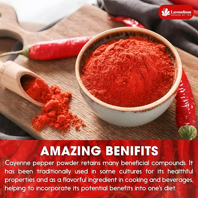 Lavendium, Premium 25oz Cayenne Pepper Powder, 100% Natural & Pure Ground Cayenne Pepper, No Additives or Preservatives, Non-GMO, Plant-Based & Vegan, Perfect for Seasoning, Marinades, Chili & BBQ Rubs