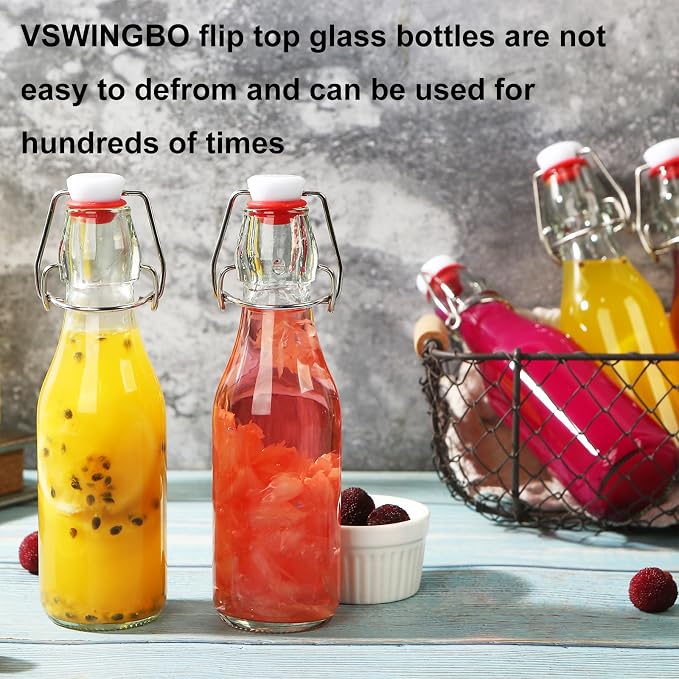 12 Pack 8.5oz Flip Top Glass Bottles,8.5oz swing top glass bottles with airtight lids for Home Brewing,2nd Fermentation,Kombucha,Kefir,Vanilla Extract,Juice,Tea,Beverages,Soda,Oils,Vinegar,Limoncello