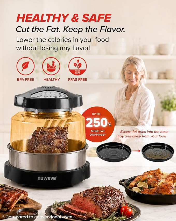 Nuwave Pro Plus 2 Countertop Infrared Oven with Stainless Steel Extender Ring, Triple Combo Cooking Power, Adjustable Temperature Control, Large Capacity Roaster, Air Fryer & Convection Oven, 20670V01