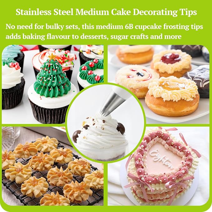 Suuker 6B Piping Tips Set, 5 Pieces Stainless Steel | Seamless, Medium Cake Decorating Tips, Frosting Icing Tips, For Cake Decorating, Cupcakes, Cookie