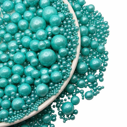 SE Si&Moos Teal Edible Pearls Teal Pearl Sprinkles for Cake Decorating Edible Cake Sugar Pearls Halloween Christmas Cookie Decorations Edible Baby Shower Cake Decorations for Cakes,Cupcakes Toppers 3.5 OZ