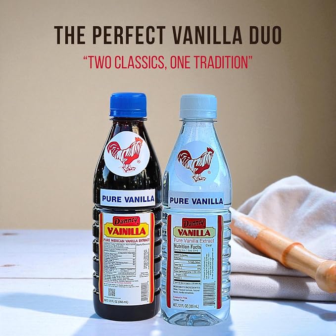 Danncy Vanilla 2 Pack – 12 oz Dark & 12 oz Clear Bottles | Authentic Mexican Vanilla Flavor for Baking, Desserts & Beverages
