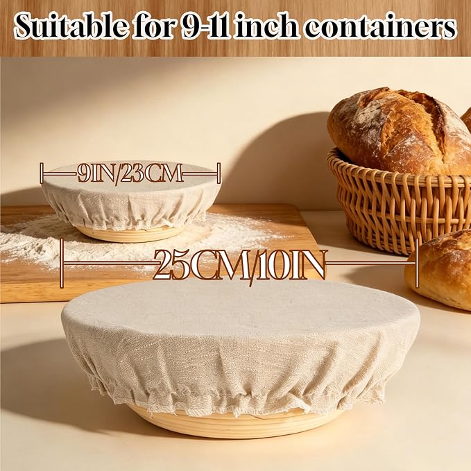 2 Pack 100% Pure Linen Bowl Covers For Bread Proofing,100% Natural Organic Reusable Bowl Covers, Unplored, Unbleached, Elastic Cover for Sourdough, Dough Proofing and Food Storage, Compostable