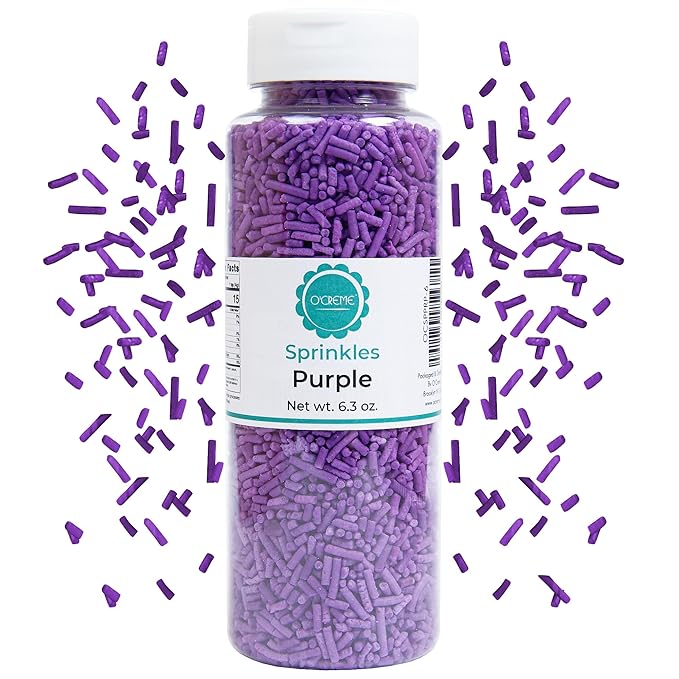 O’Creme Purple Sprinkles – 6.3oz for Cake Decorating – Kosher Pastel Sprinkles for Cupcakes, Cookies, Cakes, Ice Cream – Easy-Pour Jar