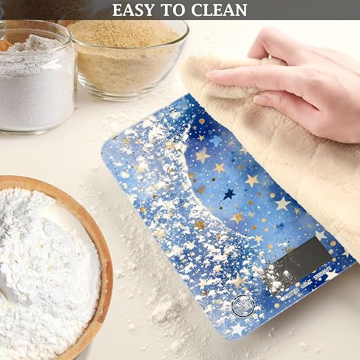 Food Scale Kitchen Scale Food Weight Scales Digital Weight Grams and Ounces Small Electronic Food Scale for Baking Cooking Blue Romantic Golden Stars