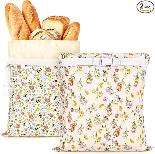 2pack Beeswax Linen Bread Bag Large Reusable Sourdough Bread Bags