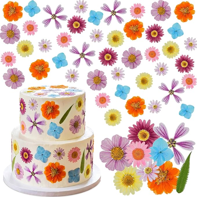 96 Pcs Natural Dried Pressed Flowers for Cake Topper Decorating Cupcake Toppers Cocktails Resin Jewelry Candle Soap Making DIY Art Crafts