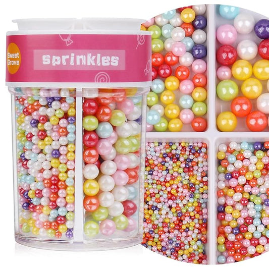 Rainbow Sprinkles for Cake Decorating, 7.8oz Edible Pearl Sprinkles, Sugar Candy Pearls for Baking, Cookie Decorations & Cupcake Topper, Wedding Party Christmas Supplies (Rainbow Mix, 4 Sizes)