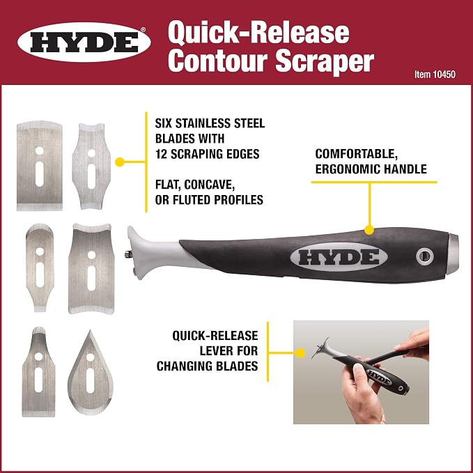Hyde Contour Scraper with 6 Changeable Blades , multicolor - 10450 | Restores molding, trim, furniture details and profiles without damaging delicate shapes and contours. 10450