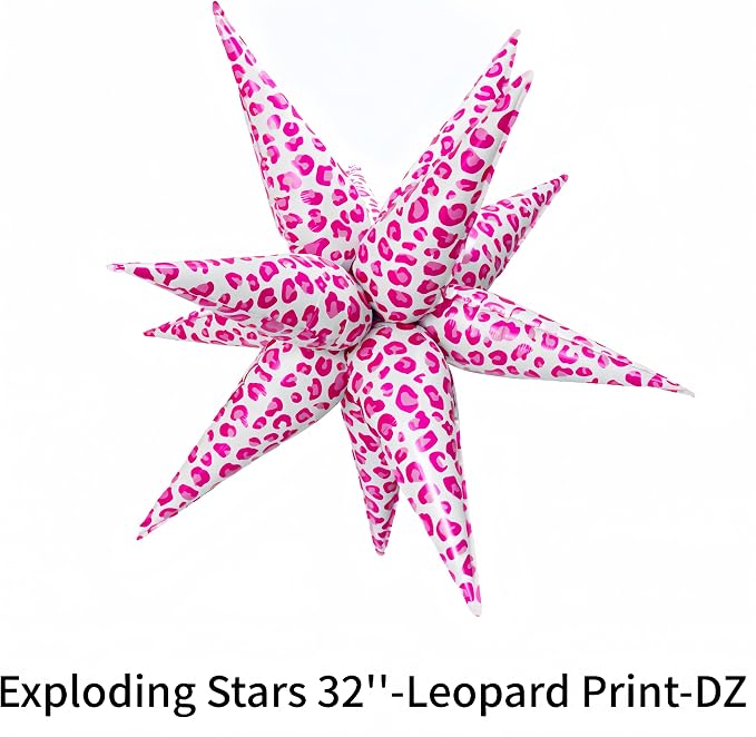 2Pcs 32 Inch Pink Leopard Explosion Star Cheetah Print Balloons/Y2K Party Decor for Girls Birthday, Spa Day, Baddie, Pop Art or Glam Party/Photo Backdrop for Teen Girls Trendy(Pink 2PCS)