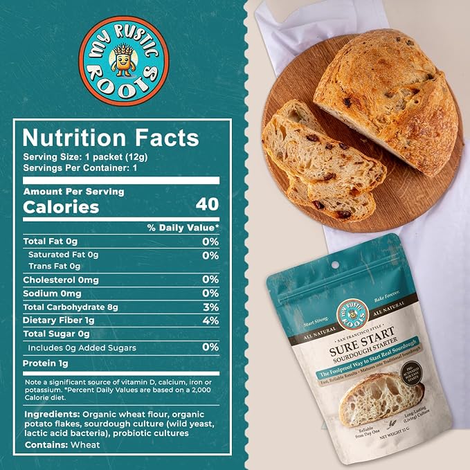 MY RUSTIC ROOTS Sure Start San Francisco Sourdough Starter Culture - Fail-Proof Sourdough Bread Starter - Beginner Friendly - Perfect for Baking Delicious Homemade Artisan Bread, Pizza & More - 12g