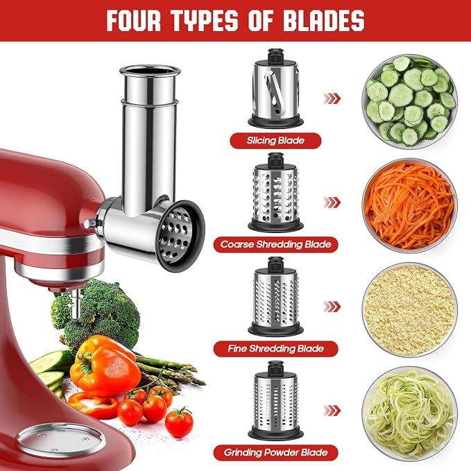 Meat Grinder & Cheese Grater Attachment for KitchenAid Stand Mixer, Meat Grinder with Sausage Stuffer Tubes, Slicer Shredder Attachments, Food Grinder for KitchenAid Mixer Attachments