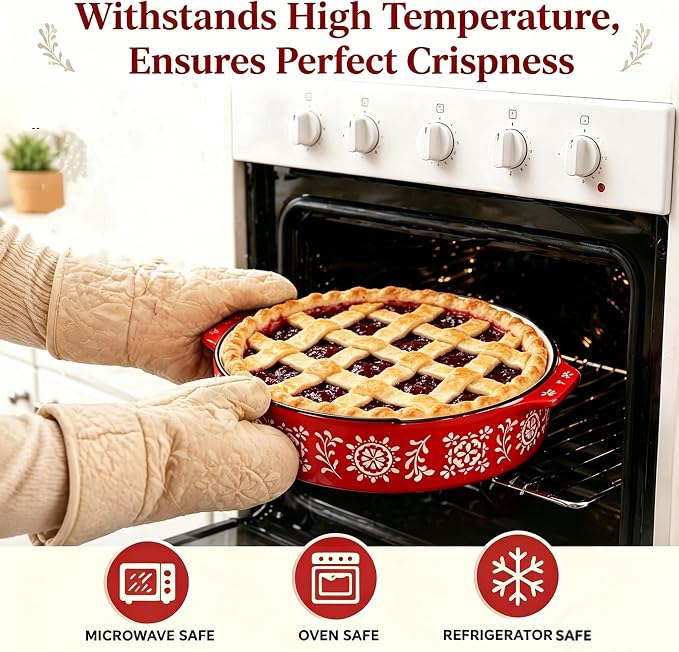 Covzoe 2 Pack Ceramic Baking Dish, 9 Inch Non-Stick Pie Pan with Double Handle, 44 Oz Deep Round Pie Plate Bakeware for Apple Pies, Quiche, Thanksgiving, Housewarming Gift