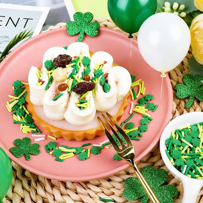 Shamrock Sprinkles for Cake Decorating, St Patricks Day Sprinkles Mix Green Jimmies and Shamrock 4oz, Perfect for Cupcake, Cookies, Ice Cream, Donuts Toppings