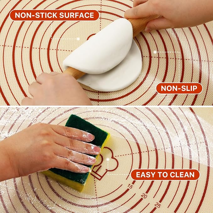 DANIA & DEAN Silicone Baking Mat, 28x20 Large Pastry Mat with Measurements | 2026 Upgraded Extra Thick Non-Slip Reusable Counter Mat for Sourdough Bread Pie Crust Pizza Dough Rolling Kneading