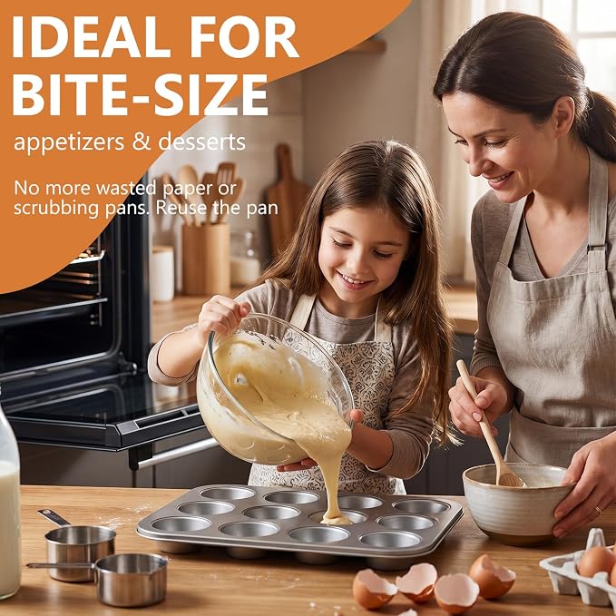 Domensi 4 Pcs Muffin Pan 12 Cup Carbon Steel Cupcake Baking Pan Nonstick Tin Tray for Standard Muffins, Brownie, Tart, Quiche, Heavy Duty Bakeware Set, Oven & Dishwasher Safe