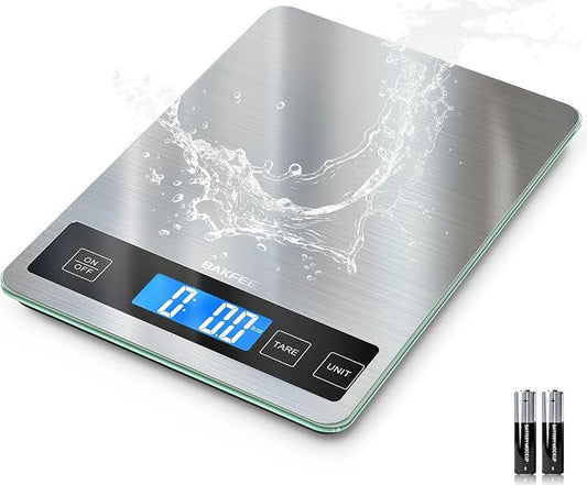 Food Scale, 15kg/33lb Digital Kitchen Scale with Stainless Steel & Tempered Glass, 1g/0.05oz Precise Weighing, Splash-Resistant and Sturdy Surface, for Cooking, Baking, Weight Loss, Meal Prep