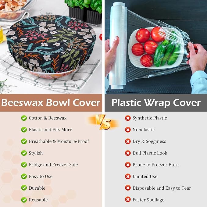 5-Size Reusable Beeswax Bowl Covers for Bread Proofing, Cotton Cloth Flexible Beeswax Wraps for Food Storage(Mushroom)