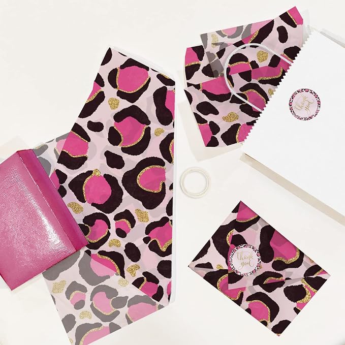 Pro Supply Global Pink Leopard Perforated Roll Stickers – 1.5 Inch Round 500 Count – A Decorative Thank You Labels for Packaging, Party Supplies, Wrapping, Envelopes, Boutiques, and Event Decorations