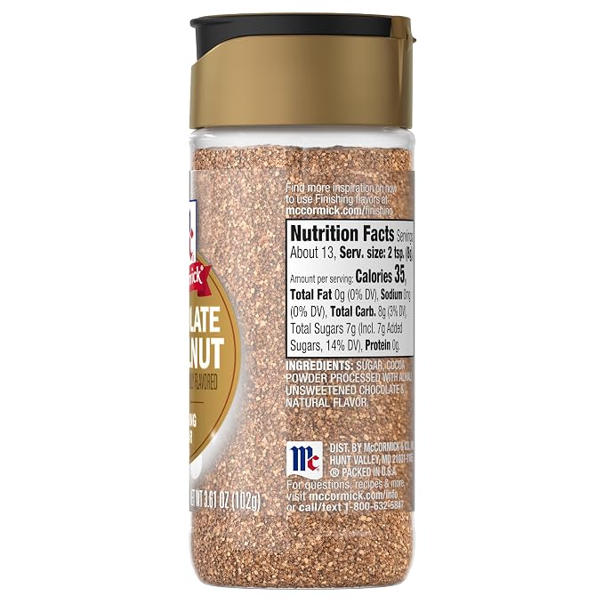 McCormick Finishing Sugar, Chocolate Hazelnut, Rich Hazelnut Flavor, Perfect for Topping Sweets, Hot Beverages & Cocktails, 3.61 oz