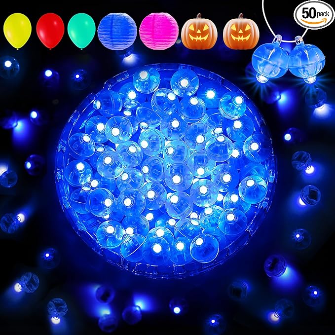 Aogist 50Pcs Balloon Lights with Hook,Long Standby Time,Waterproof Mini Light for Birthday Party Wedding Christmas Halloween Easter Decorative (Steady, Blue)