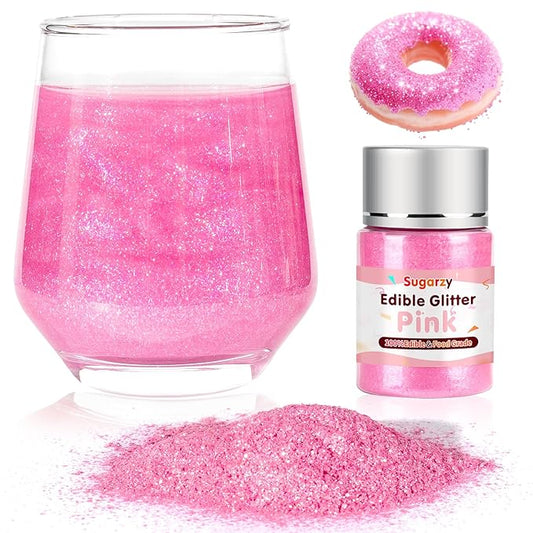 Edible Pink Glitter for Drinks10g Pink Sprinkles Cake Decorating Supplies,Edible Luster Dust for Cocktail Beverages,Food Spray,Food Coloring Shimmer Powder for Baking,Cake Cupcakes Cookies Drinks Candy Strawberries Easter Mother's Birthday Party Decora...