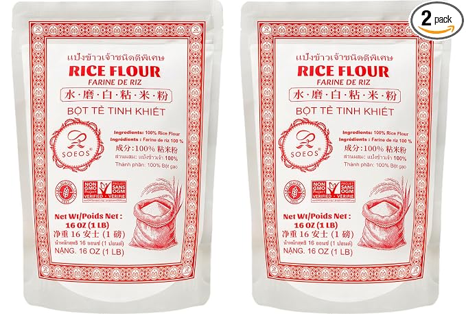 Soeos Thai Rice Flour 32 Ounce (Basic), Rice Flour for Baking or Cooking, All Natural White Rice Flour for Sourdough Bread, Vegan, Gluten-Free