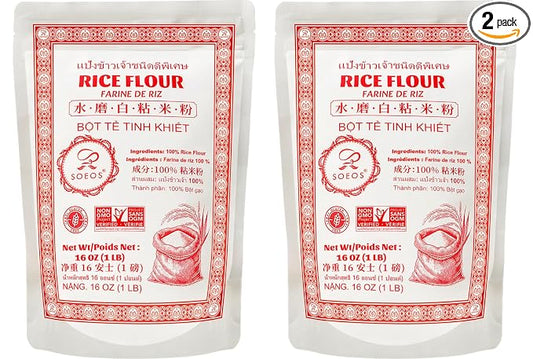 Soeos Thai Rice Flour 32 Ounce (Basic), Rice Flour for Baking or Cooking, All Natural White Rice Flour for Sourdough Bread, Vegan, Gluten-Free