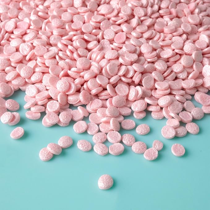 Oasis Supply Baby Shower Sprinkles & Sugar Shapes – Edible Decorations for Cakes, Cupcakes, and Cookies – Gender Reveal, Boy, Girl, and Neutral Party Baking Decorations - Pink Pearl Quin Sprinkles