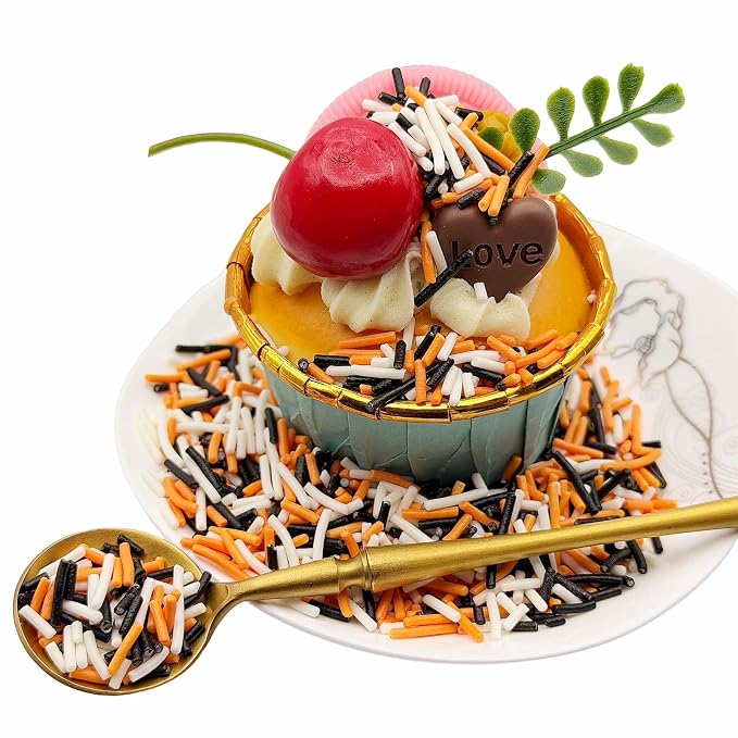 CandiJumpin Black White and Orange Jimmy Sprinkles, Halloween Sprinkles for Cake Decorating Edible Cake Jimmies Edible Crunchy Jimmies Ice Cream Toppings, Baby Shower Party Halloween Christmas Supplies 3 OZ