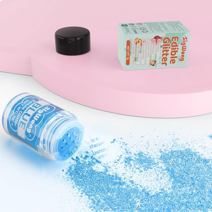 Blue Edible Glitter - 5g Food Grade Cake Decorating Shimmering Glitter, Edible Sprinkle Luster Dust for Drinks, Chocolates, Fondant, Strawberries, Cupcakes, Candy, Easter Cookie - Vegan