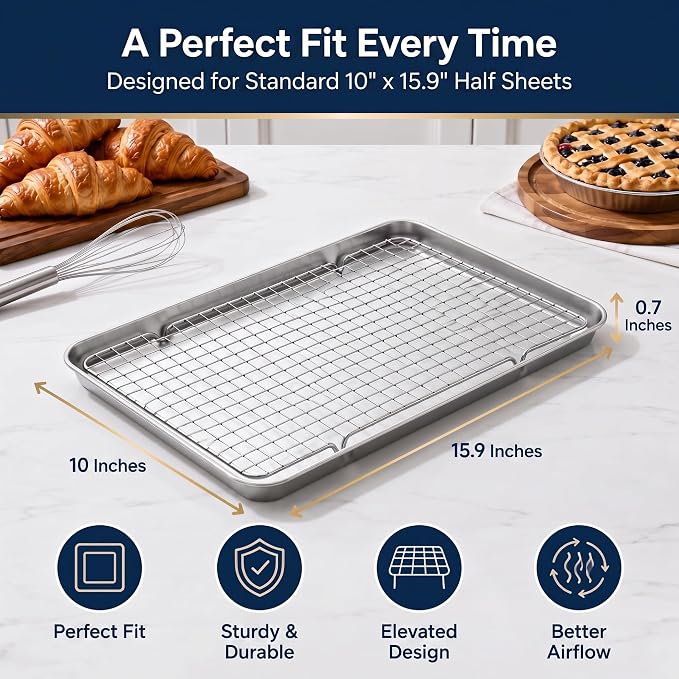 Cooling Rack forCooking and Baking 3-Pack, 10"x16" Stainless Steel Wire Rack, Oven Safe 500°F, Heavy Duty & Warp Resistant, Fits Jelly Roll Cookie Sheet Pan,Dishwasher Safe。