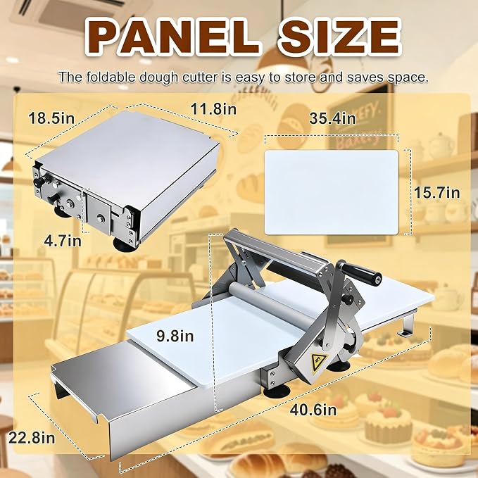Folding Dough Sheeter, Manual Dough Rolling Machine, Stainless Steel Dough Roller with 56 Adjustable Thickness Settings, Foldable for Home, Bakery, Restaurant, Pizza Shop