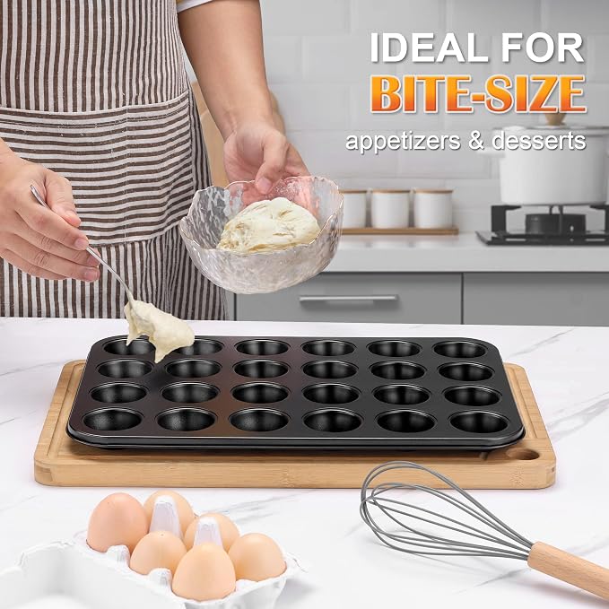 E-far 4 Pack Mini Muffin Pan 24-Cup - Nonstick Carbon Steel Cupcake Tin Tray for Little Bites & Freezer Prep | Warp-Free Bakeware Ensures Even Baking & Effortless Release, Regular Size & Oven Safe