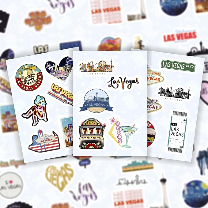 BulbaCraft 100Pcs Las Vegas Stickers for Water Bottle and Laptop - Las Vegas Party Supplies & Decorations, Waterproof Vinyl Decals, City and Casino Stickers, Gifts for Women & Men