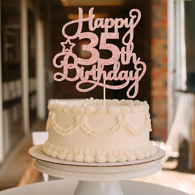 1 Pack Happy 35th Birthday Cake Topper Rose Gold Glitter 35 & Fabulous Cheers to 35 Years Old Birthday Cake Pick for Celebrating 35th Birthday Anniversary Party Cake Decorations Supplies