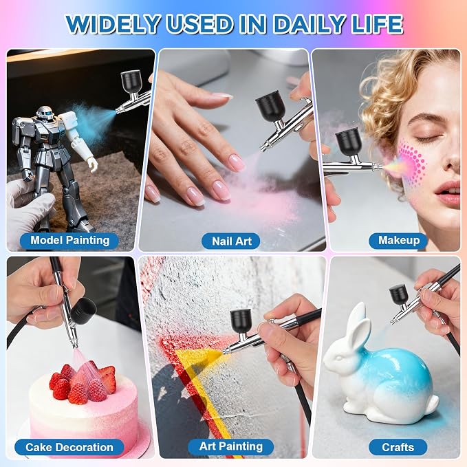 Airbrush Kit with Air Compressor, 50 PSI Clog-Resistant Air Brush Set, Dual Action Airbrush Gun with 3 Nozzles, Cleaning Kit for Painting, Models, Nails, Makeup, Cake Decorating