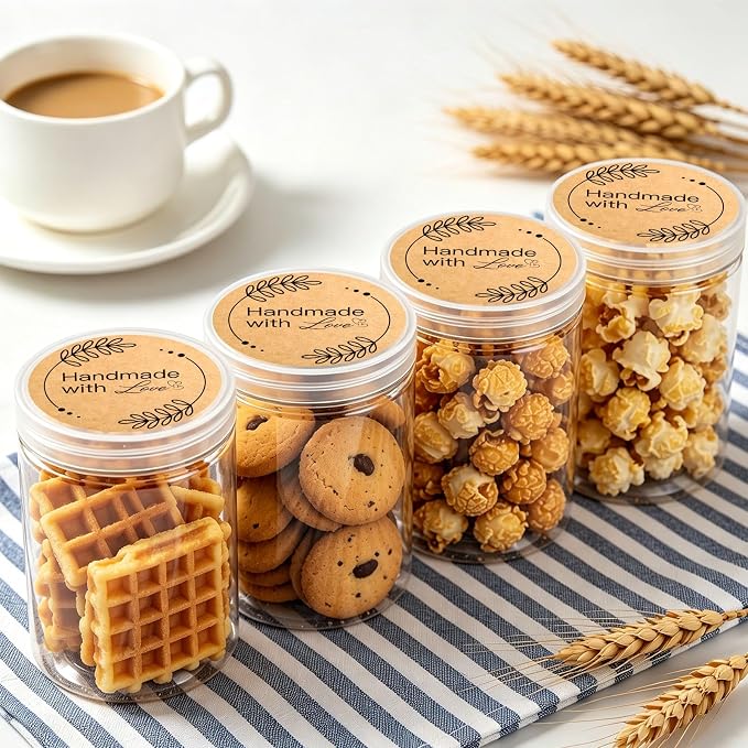 200PCS Handmade with Love Stickers, Vintage Leaf Design Kraft Paper Labels for Baked Goods, Jam Jars, Cookie Bags, Envelope Seals, Small Business Gifts, 1.6 Inch
