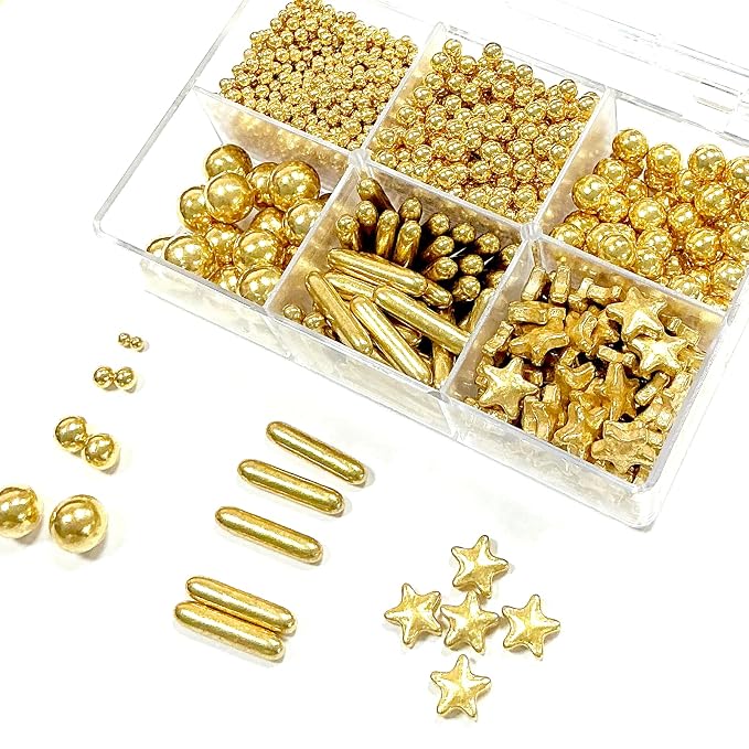 Homipooty Gold Pearl Sugar Sprinkles 130g/4.58oz Gold Pearl Star Sprinkles For Cake Decorations Wedding，Cookies，Ice Cream, Cupcake Toppers, Halloween Christmas Supplies