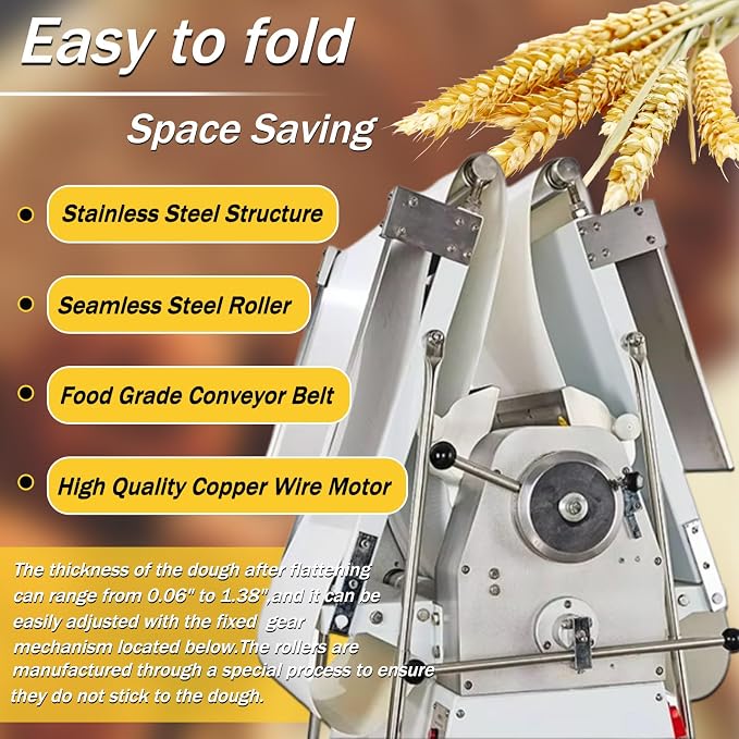 Dough Sheeter Machine Electric Dough Sheeter Roller Pastry Press Machine with 80.9x19.7" Conveyor Belt 0.06"-1.38" Adjustable Thickness for Making Croissant Pastry Foldable Design 220V 750W