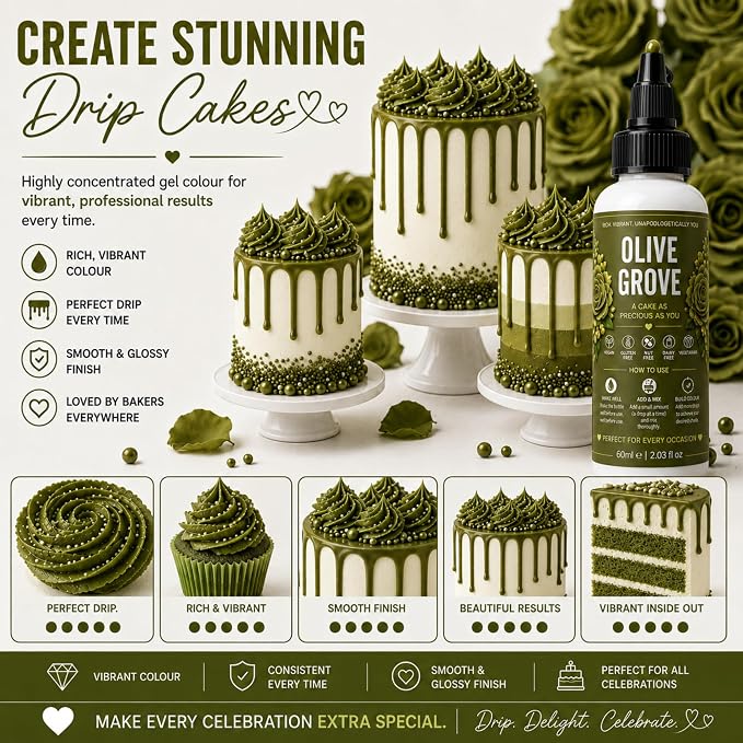 Confect Olive Grove Gel Food Coloring – Highly Pigmented Gel Based Food Color for Buttercream, Cakes, Cookies & Baking – 60mL / 2 FL OZ