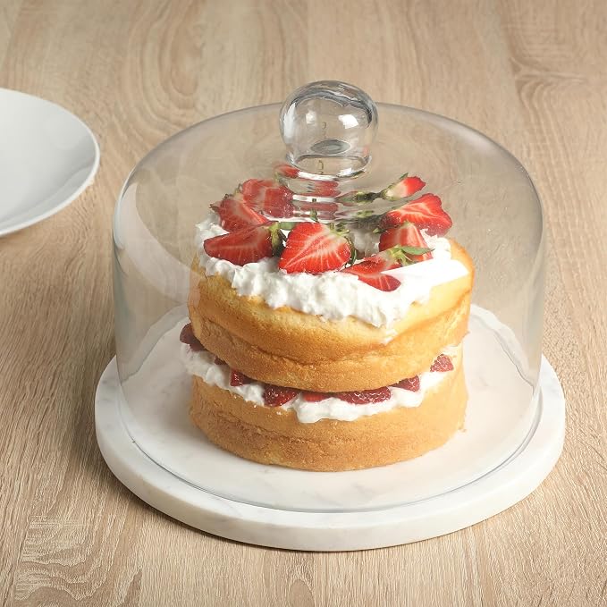 Gibson Elite Ridgehaven 11" Marble Cake Stand, Serving Platter, Charcuterie Board, and Center Piece Home Décor With Glass Lid - Fits 9" Cake