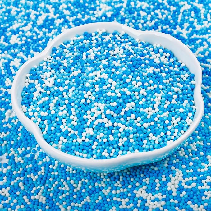 Blue and White Nonpareils Sprinkles, 2mm Edible Mini Pearl Sprinkles for Cake Decorating, Cupcake, Cookie, Ice Cream Toppers, Christmas Valentine Baby Shower Supplies, 130g/4.58oz