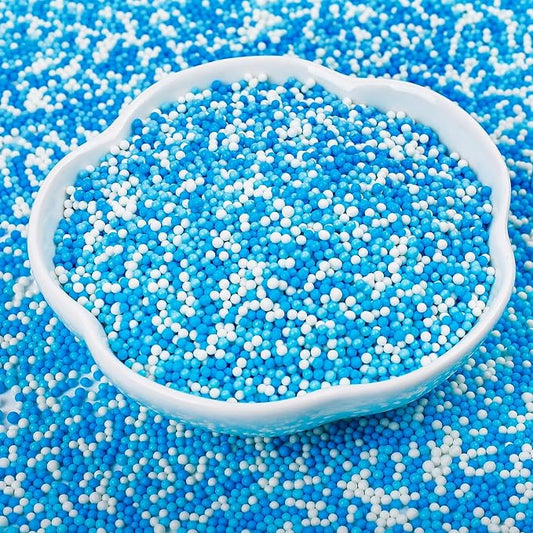 Blue and White Nonpareils Sprinkles, 2mm Edible Mini Pearl Sprinkles for Cake Decorating, Cupcake, Cookie, Ice Cream Toppers, Christmas Valentine Baby Shower Supplies, 130g/4.58oz