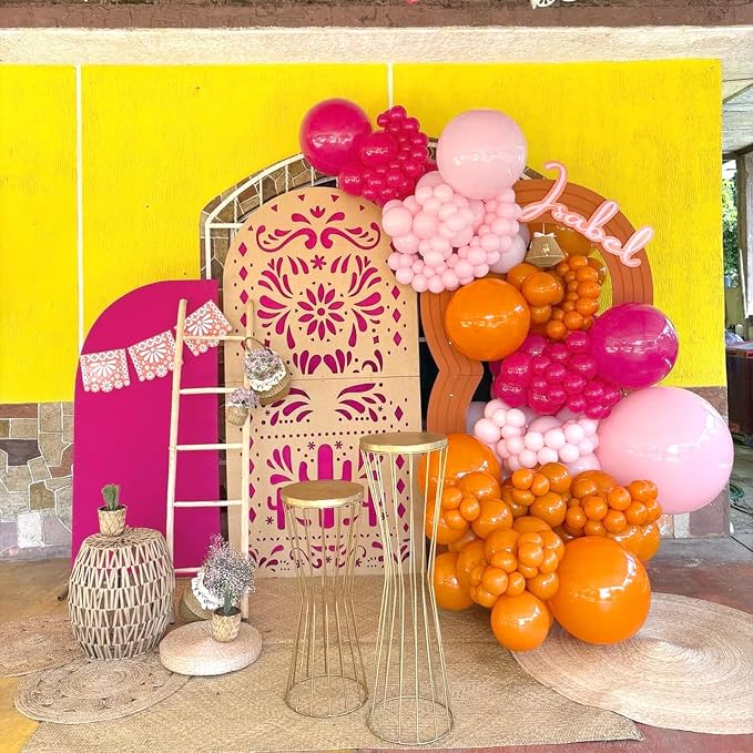 Pink and Orange Balloons Garland Arch Kit, 154pcs Hot Pink Light Pink Orange Metallic Gold and Confetti Latex Balloons for Summer Tropical Birthday Baby Shower Wedding Party Decorations
