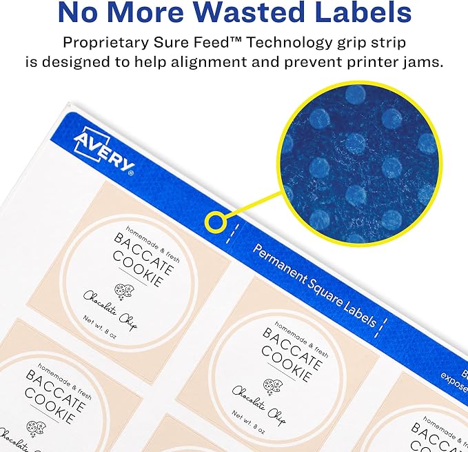 Avery Printable Square Labels, 2" x 2", Matte White, Laser & Inkjet Compatible, Great for Branding, Packaging, Events, and More (22806), 300 Blank Labels (Pack of 5)